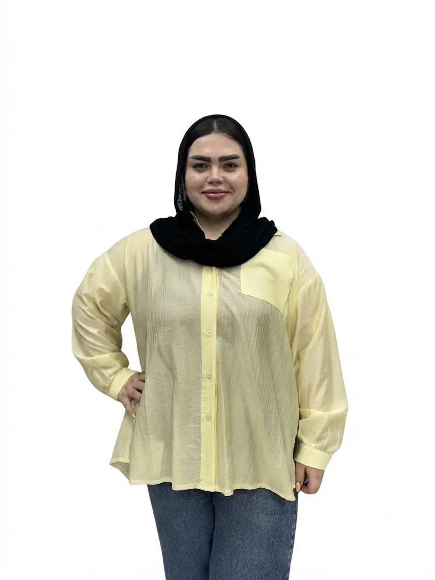شومیز سایز بزرگ زنانه مدل لنین کریستال (پری شیشه ای) طرح جیب دار
